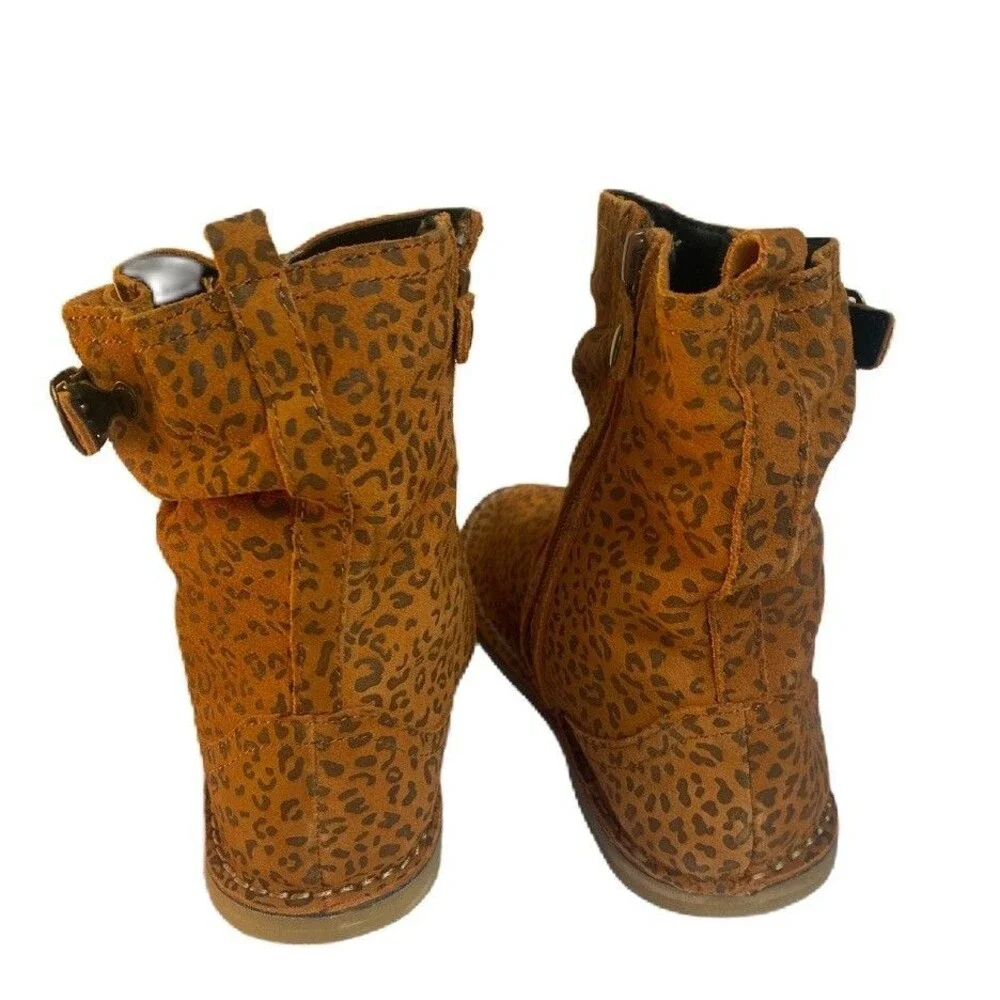 Naturino Italian Big Kids LEOPARD Leather Boots Ankle Garnet Slouch SZ 34 /2.5-3
